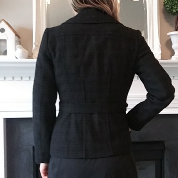 Halogen moto style wool blend coat plated belted plaid size XS gray blazer - Picture 2 of 9